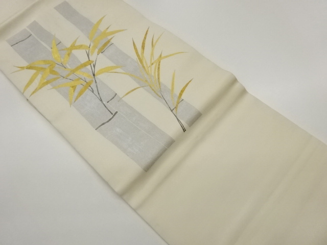 塩瀬金彩銀彩竹に笹模様名古屋帯